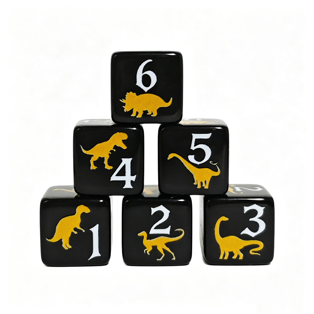 Board Game Dnd - 12Pcs 16mm Black Dinosaur Pattern Acrylic