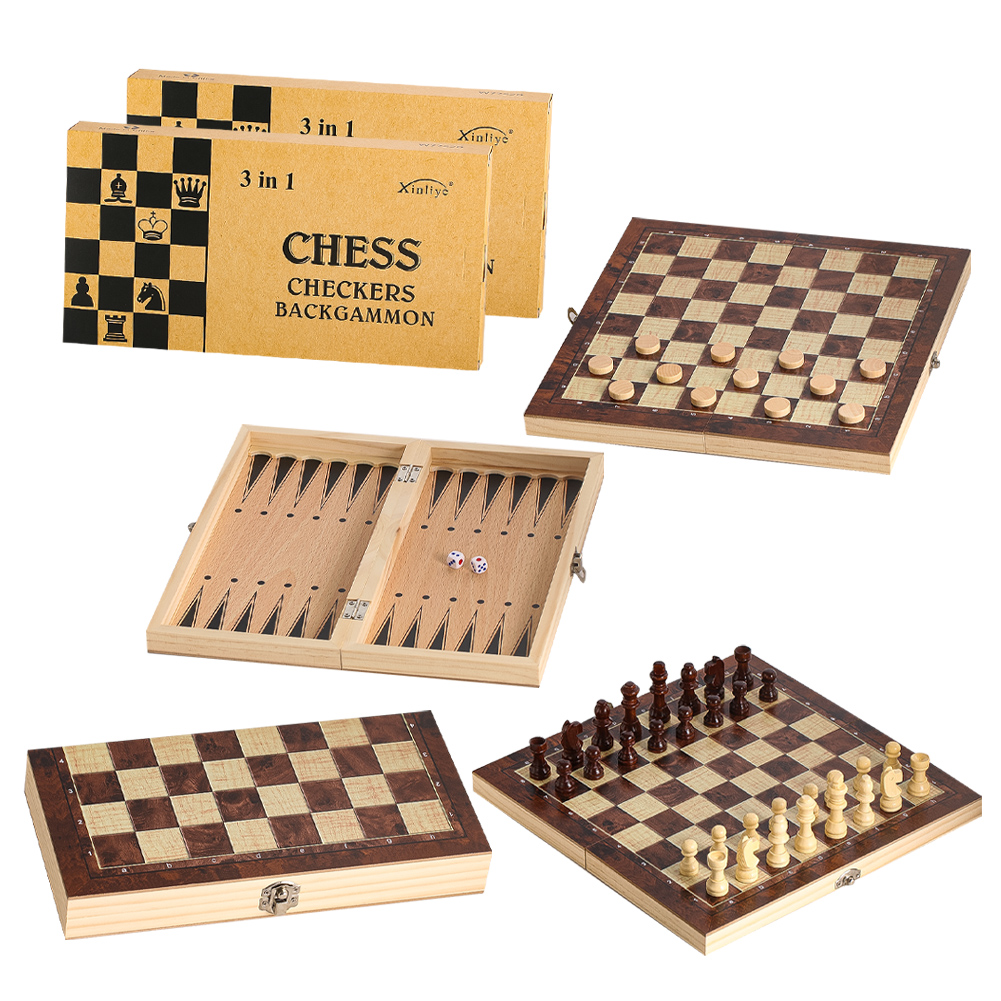 Wooden 3-in-1 Checkers Backgam - Chess Set Wooden のレビューと価格